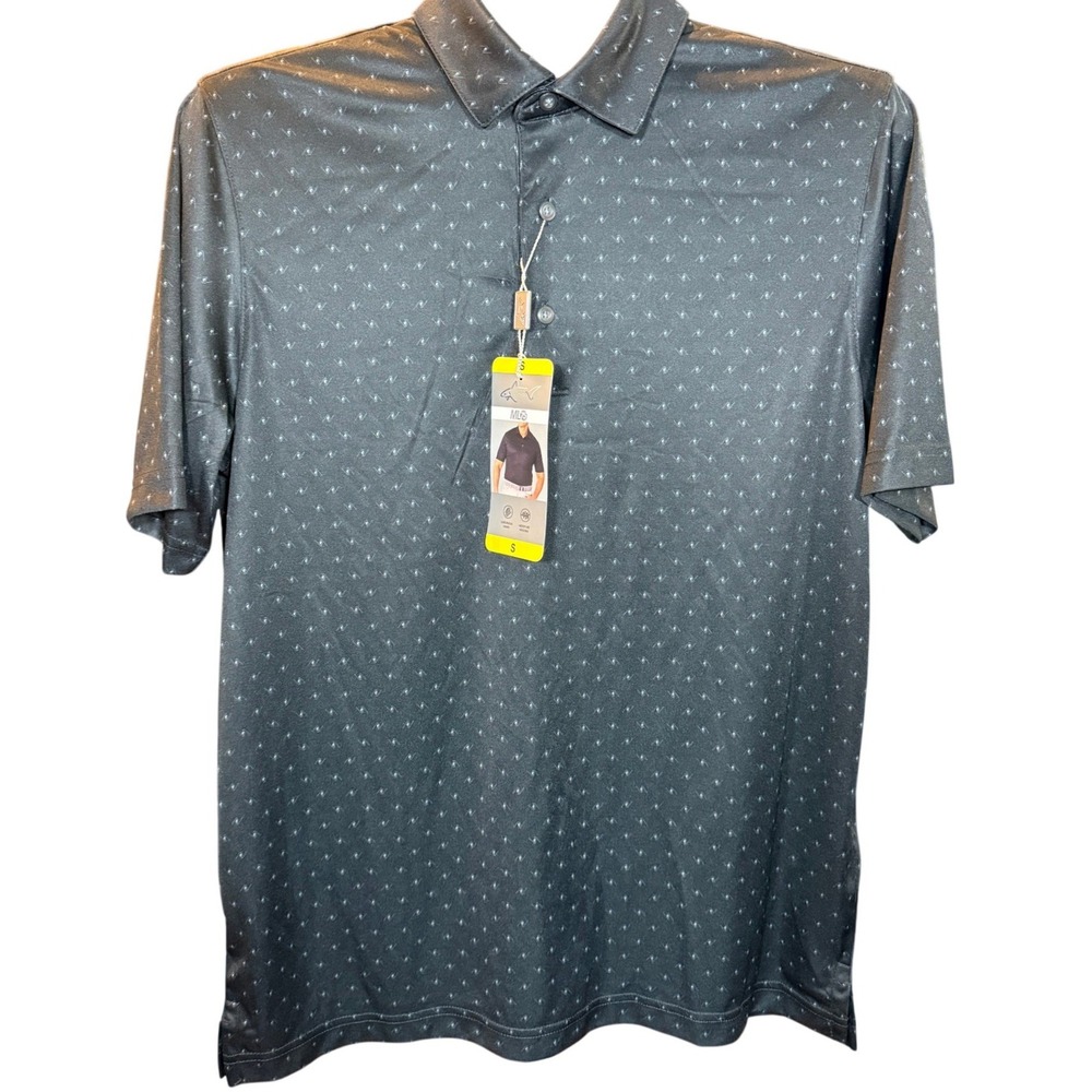 Greg Norman ML75 Play Dry Mens Golf Polo Shirt Black Gray Geometric Print Small